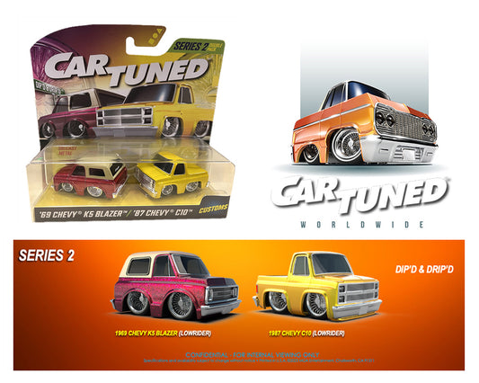 (Preorder) CarTuned 1:64 2-Pack Series 2 – 1969 Chevrolet K5 Blazer Lowrider and 1987 Chevrolet C10 Lowrider